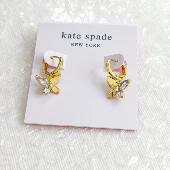 ❤️❤️Kate Spade social butterfly gold clear Huggie Earrings